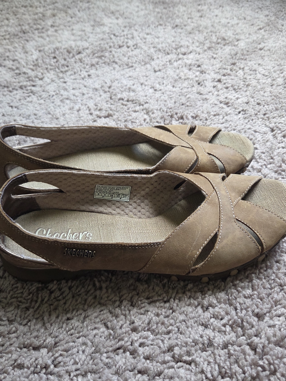 Skechers Bikers Pulsate 46458 Brown Suede Peep Toe Flats Sandals Womens Size 8